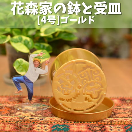 [4号]花森家の鉢 x 受け皿(ゴールド)単品