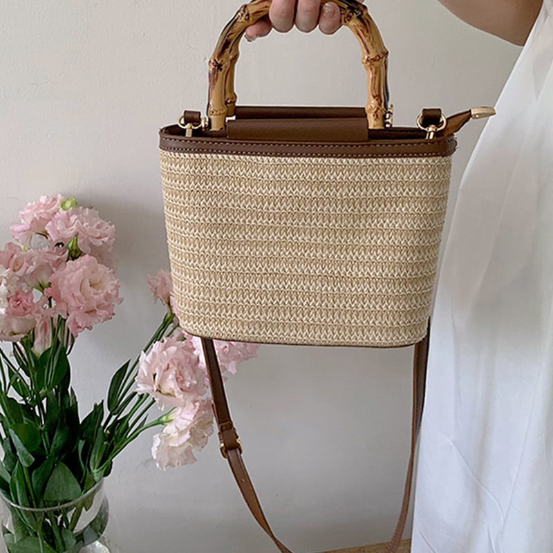 花付き♪かごバッグ　グレー 花付き♪かごバッグ　グレー