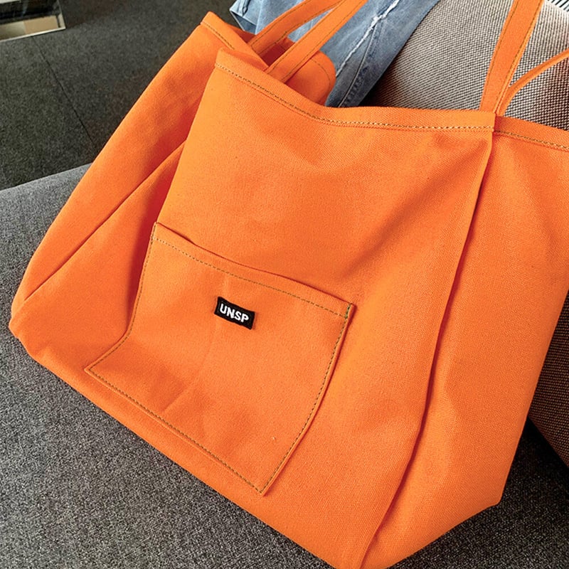 オレンジ　キャンバストートバッグ 大容量 マチ広 大容量キャンバス トートバッグ | Bagoodtimeshop