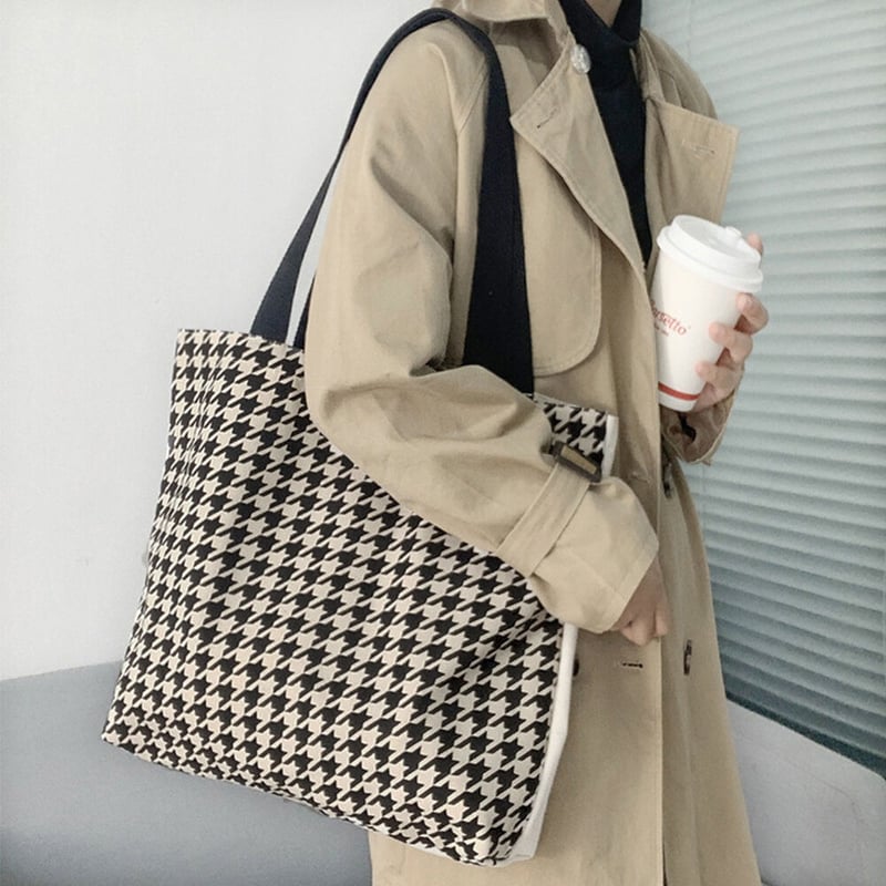 doracoluv トートバッグ 千鳥格子柄 千鳥格子トートバッグ | Bagoodtimeshop