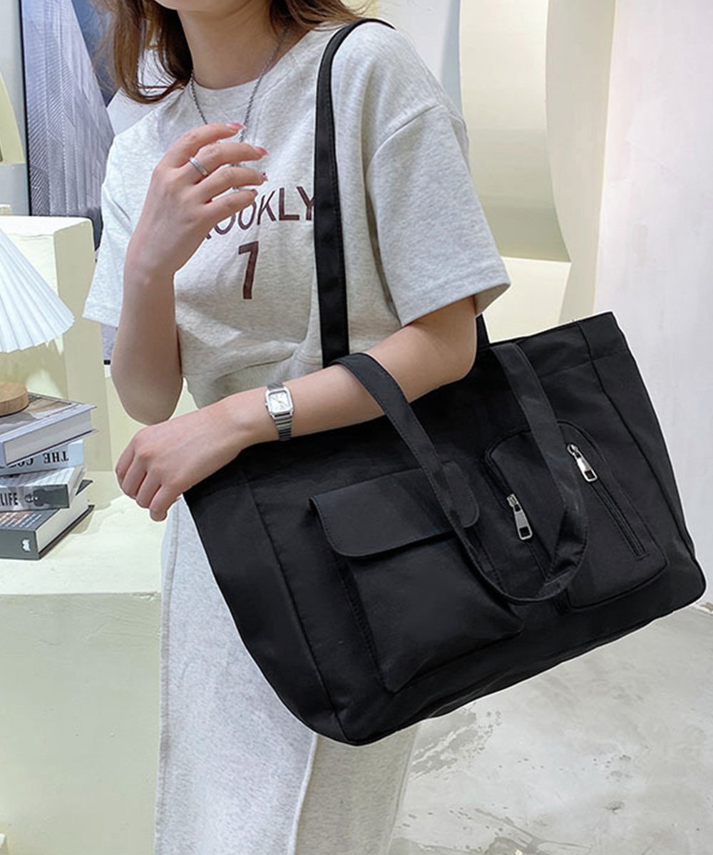 ブラック ナイロン 巾着バッグ 大容量ナイロン巾着トートバッグ | Bagoodtimeshop