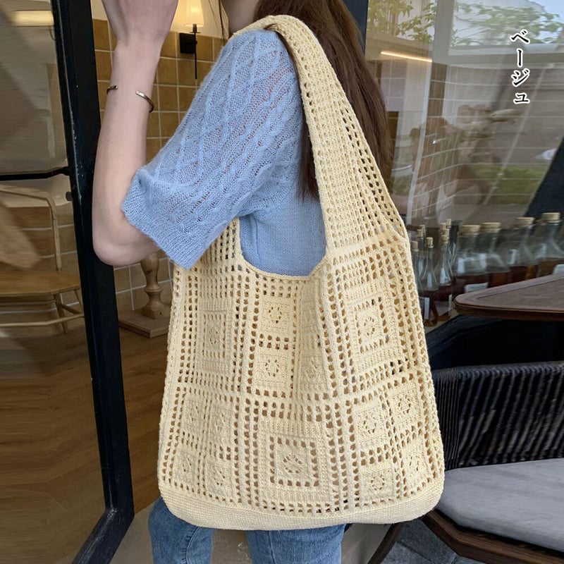 クロシェ編みニットトートバッグ | Bagoodtimeshop クロシェ編みニットトートバッグ | Bagoodtimeshop