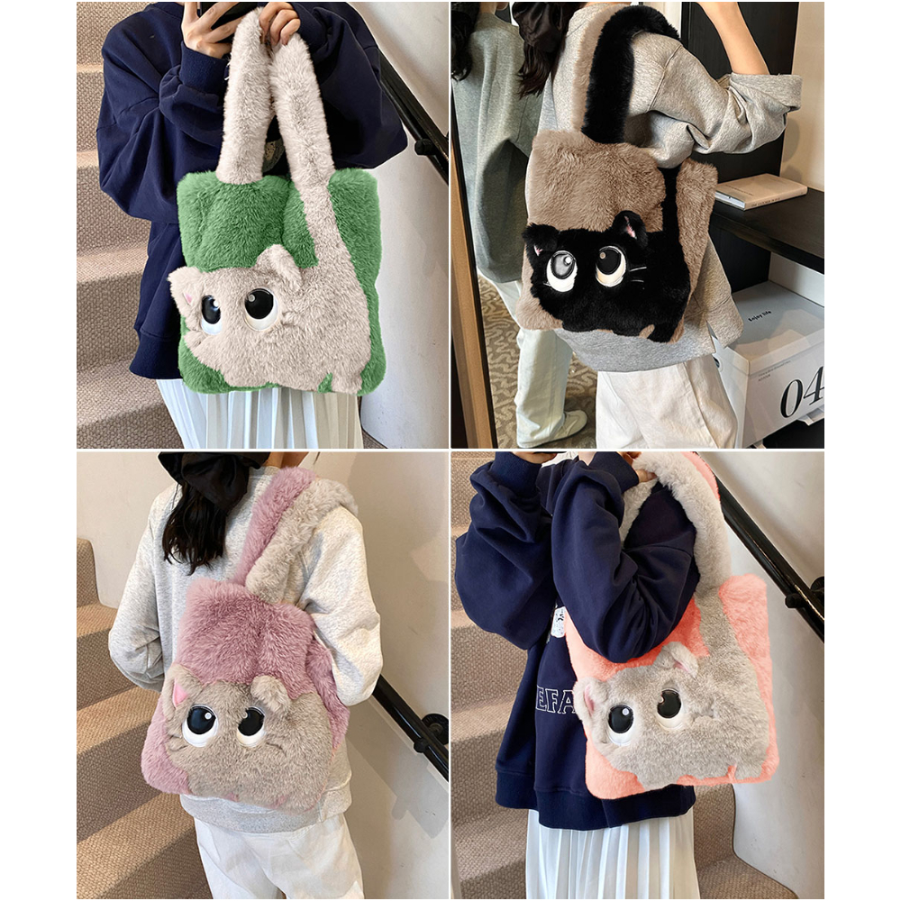 灰*猿様 ふわふわ♡ 子猫とうさぎの読書タイム♡ サイドファーのトートバッグ ラ fit=scale-down,w=1200