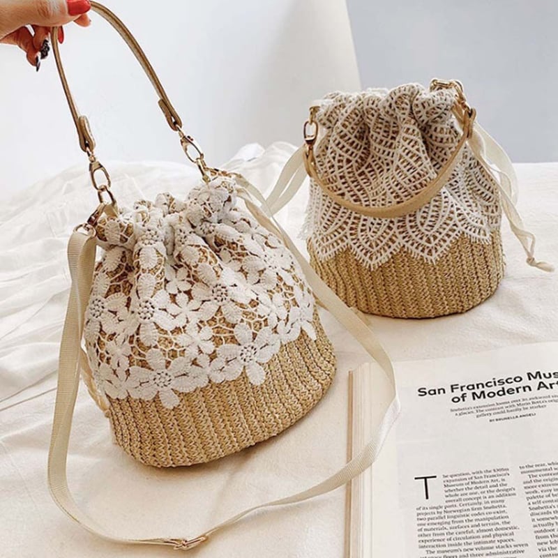 レースショルダー巾着かごバッグ | Bagoodtimeshop