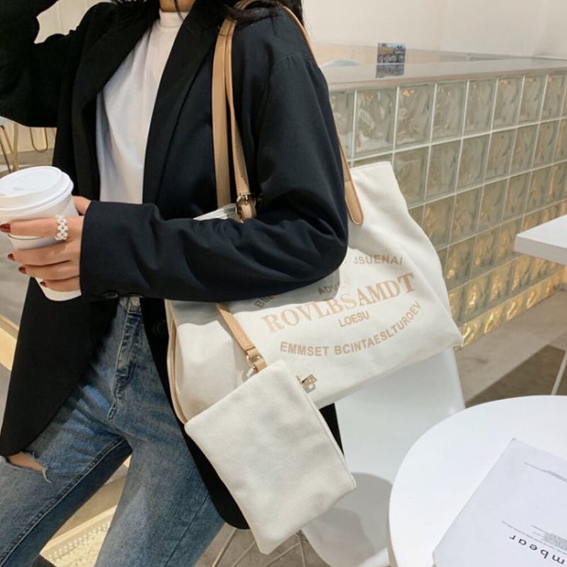 【極美品】廃盤 PORTE GIRLキャンバス トートバッグ ホワイト ポーチ付 キャンバス ショルダートートバッグ（ポケット付）約12oz