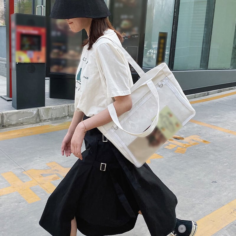 大容量クリアポケットキャンバスバッグ | Bagoodtimeshop