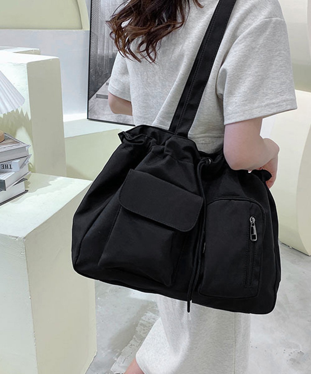 ブラック ナイロン 巾着型バッグ ナイロン巾着トートバッグ | バッグ,トートバッグ,ナイロン