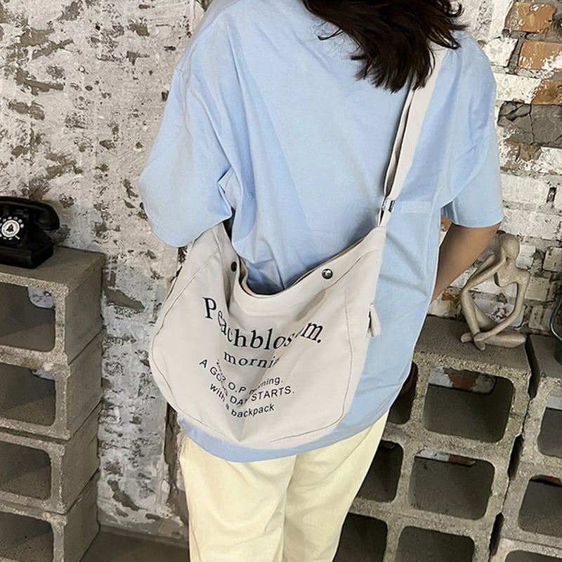大容量ロゴキャンバスショルダーバッグ | Bagoodtimeshop 大容量ロゴキャンバスショルダーバッグ | Bagoodtimeshop