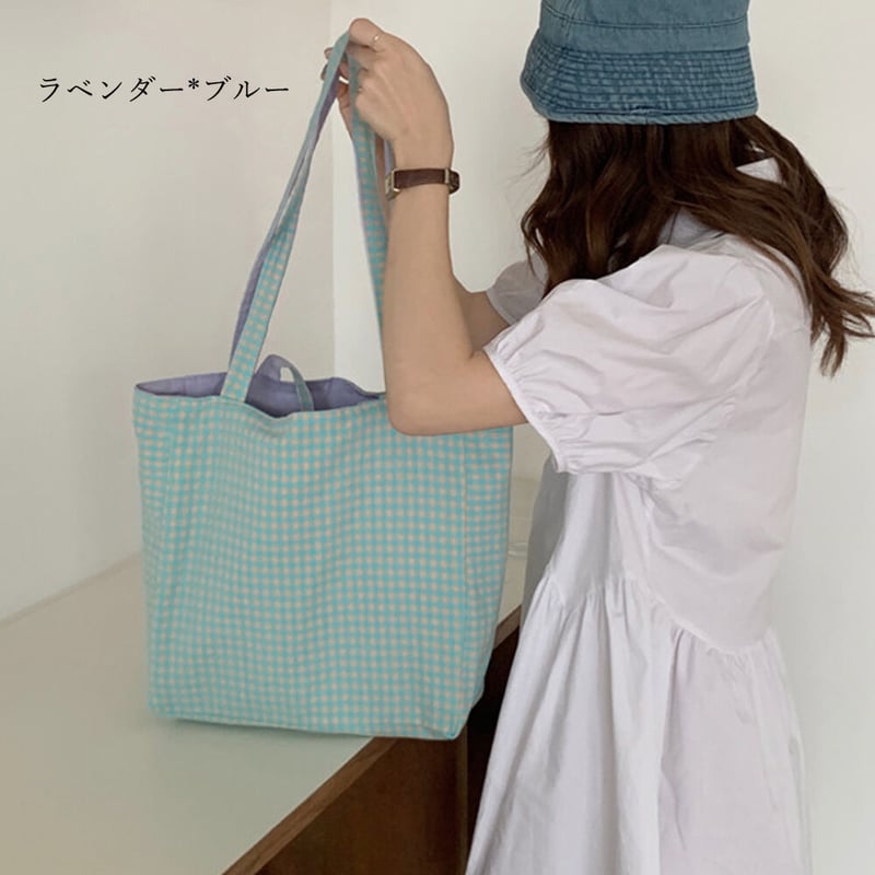 ICHI antiquitiesリバーシブルトートバッグ ブルー　チェック ICHI antiquitiesリバーシブルトートバッグ ブルー チェック バッグ