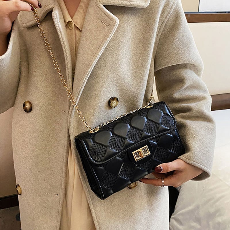 ノベルティキルティングチェーンウォレットショルダーバッグ レザー調キルティングショルダーチェーンバッグ | Bagoodtimeshop