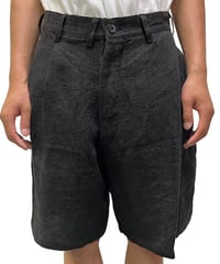 YUYA MORIBE　No. YM-PT-02-2　ASYMMETRY TUCK SHORTS(BLACK ANTQUE LINEN)