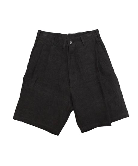 YUYA MORIBE　No. YM-PT-02-2　ASYMMETRY TUCK SHORTS(BLACK ANTQUE LINEN)