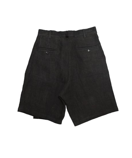 YUYA MORIBE　No. YM-PT-02-2　ASYMMETRY TUCK SHORTS(BLACK ANTQUE LINEN)