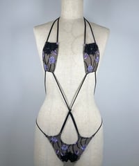 黒×紫　チュールレース変形ワンピース水着