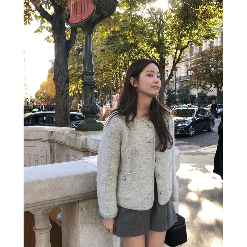 Ounce wool boucle tweed jumper ホワイト 