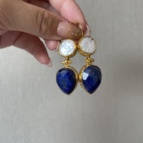 パール×ラピスラズリ　ピアス
