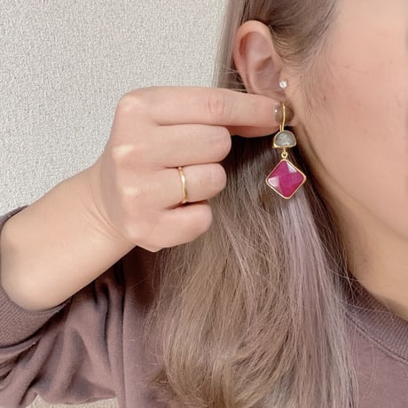 ラブラドライト×ルビー　ピアス