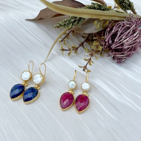 パール×ルビー　ピアス