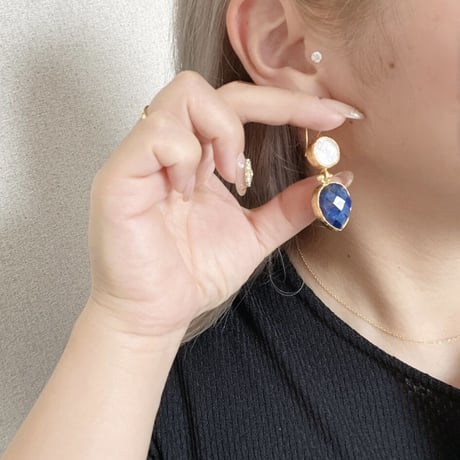 パール×ラピスラズリ　ピアス