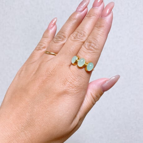 3石リング✳︎アクアカルセドニー
