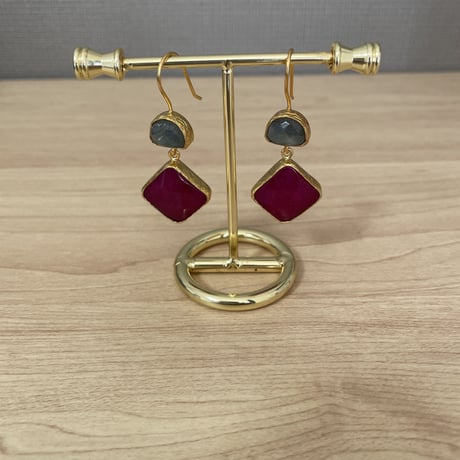 ラブラドライト×ルビー　ピアス