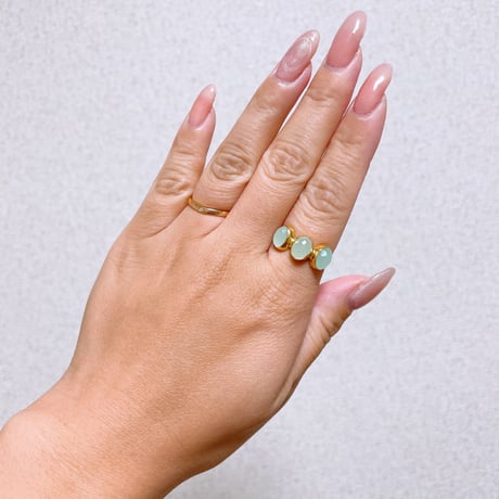 3石リング✳︎アクアカルセドニー