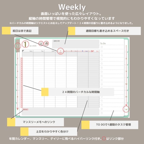 夢を叶える！2026デジタルプランナー365日のページ付き（月曜／１月始まり)【Citrus Leaf シトラスリーフ】GoodNotes5、6