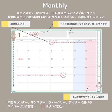 夢を叶える！2026デジタルプランナー365日のページ付き（月曜／１月始まり)【Citrus Leaf シトラスリーフ】GoodNotes5、6