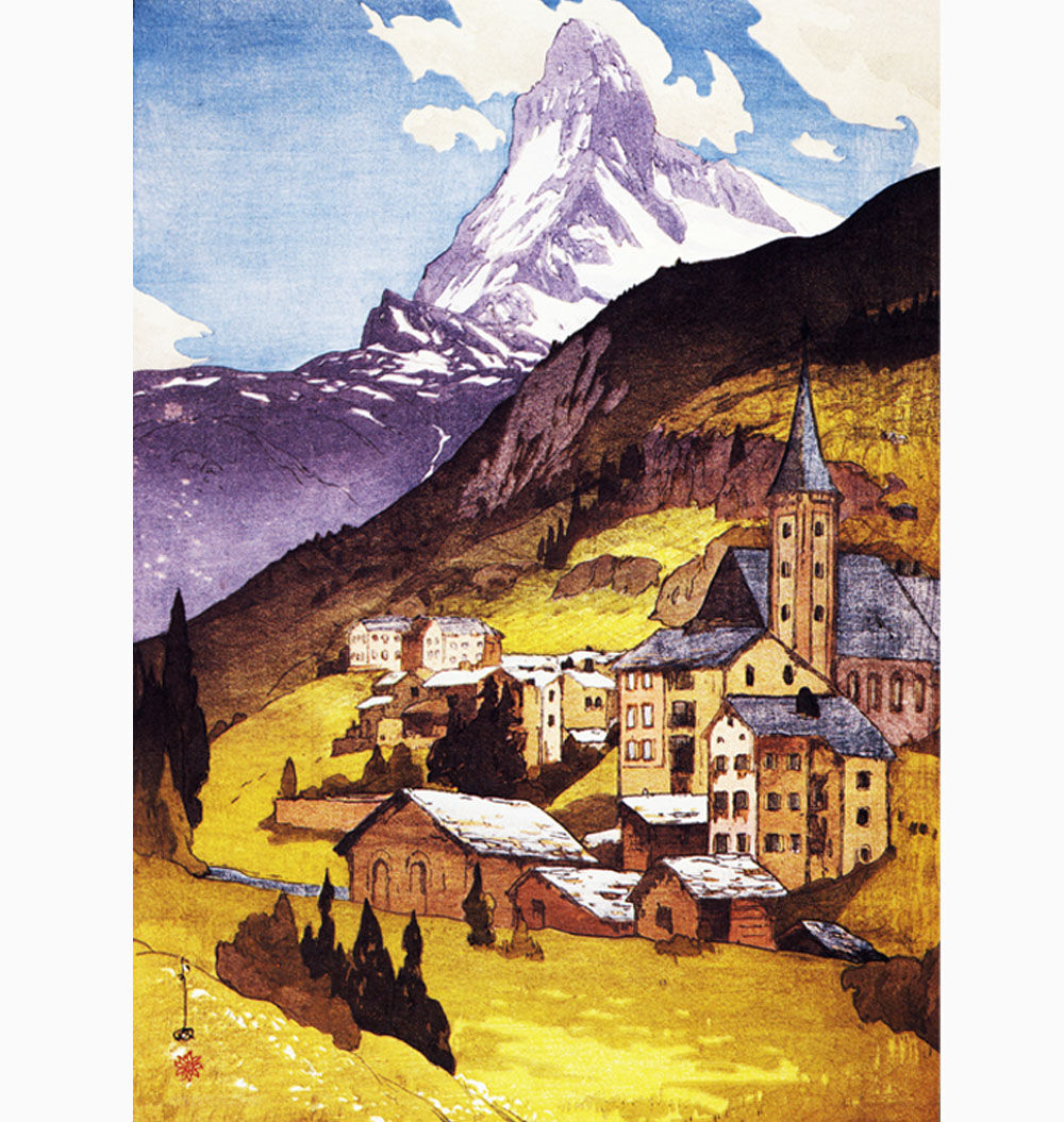 吉田博、ブライトホルン山、希少な額装用画集より、新品高級額装付