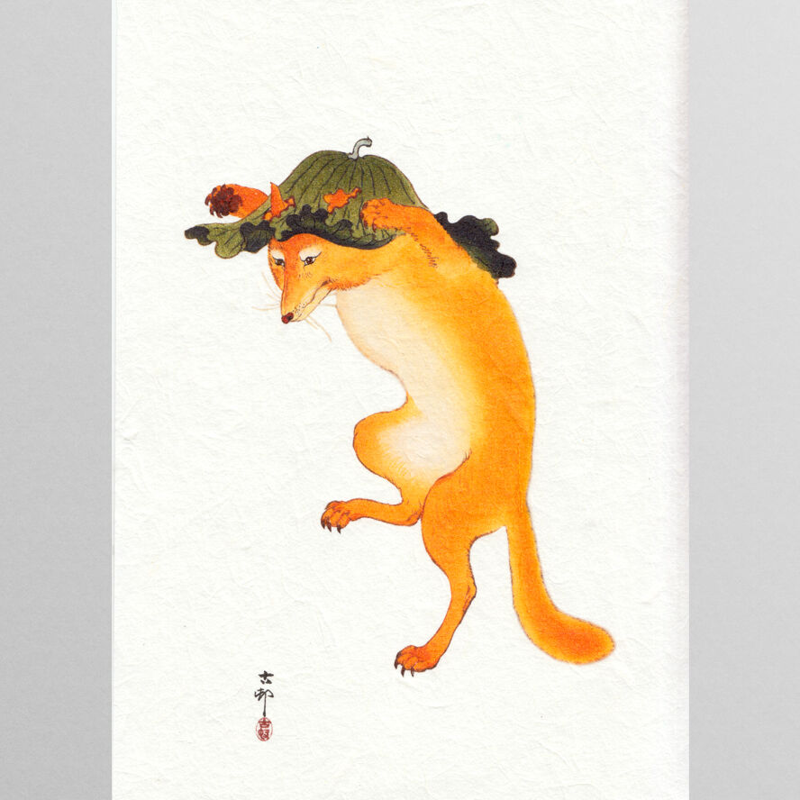 本物！小原古邨　柿に目白　木版画　新版画 小原古邨 (1877-1945) 柿に猿の親子, c.1930年 ⁡ Ohara Koson