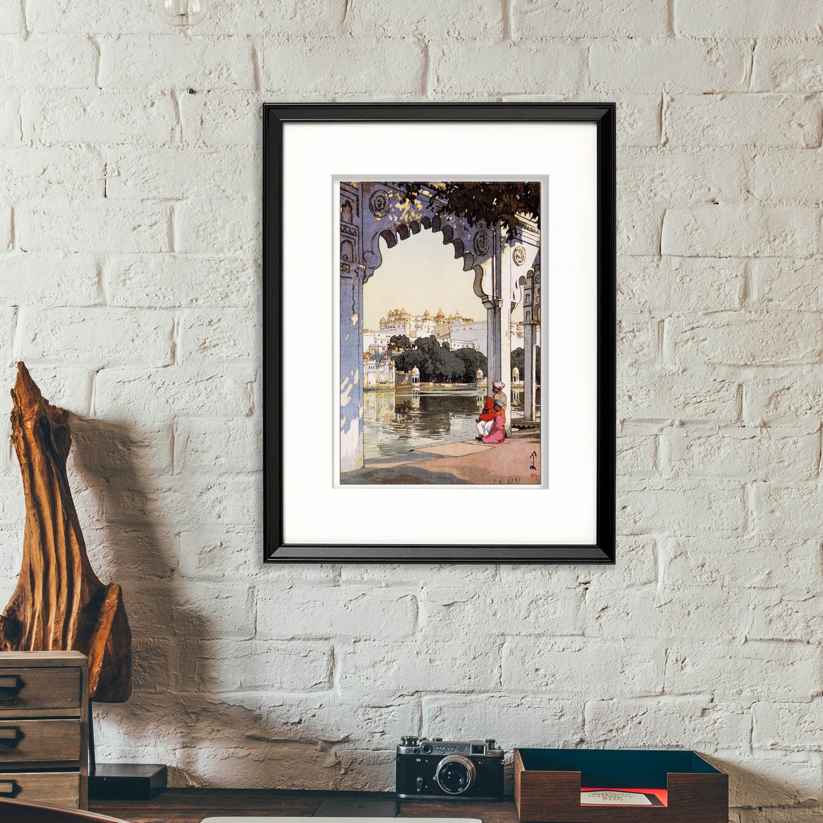 吉田博、【ジャイプールのアジュメル門】、希少画集画、高級新品額・額装付