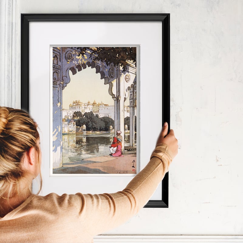 吉田博、【ウダイプールの島御殿】、希少な大判額装用画集より、美品