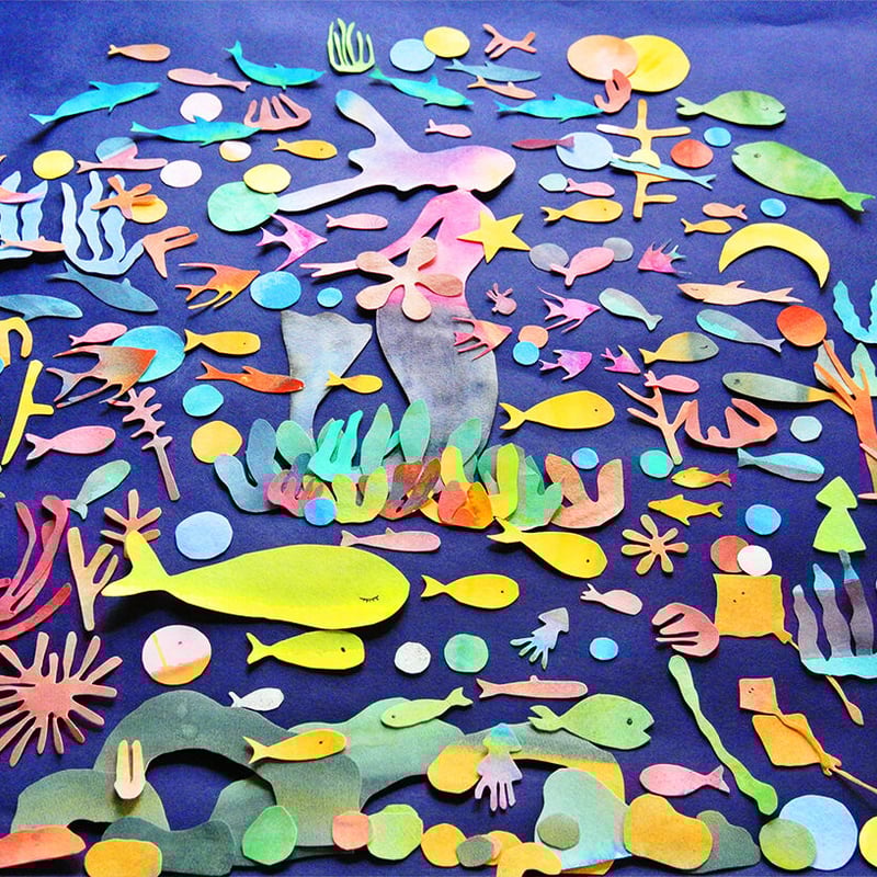 人魚の世界④】アクリル画 F3 風景画 絵画 動物画 海の絵