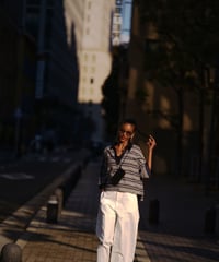 Sheer stripes shirts <navy>
