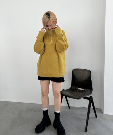 Loop Jacquard Half Zip Knit 24AWHE-047<mustard>