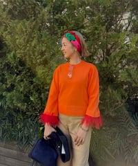 Feather fringe knit <Orange>