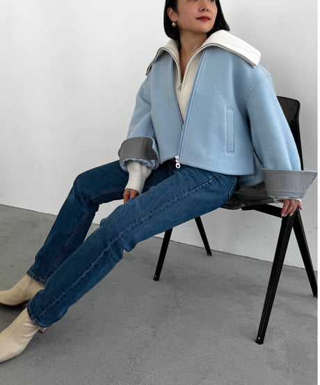 Cardboard Knit Short Jacket 24AWHE-043<sky blue>