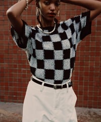 Sheer grid knit tee <monotone>