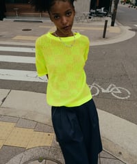 Sheer grid knit tee <neon yellow>