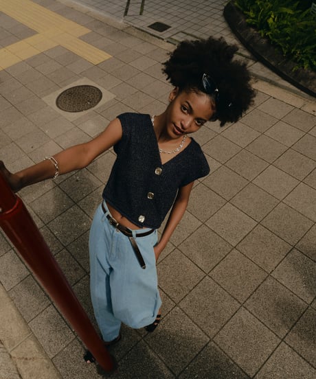Gilded knit vest <navy>