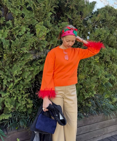 Feather fringe knit <Orange>