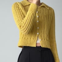 【棒針編みダウンロード編み図】Fit Polo Cardigan