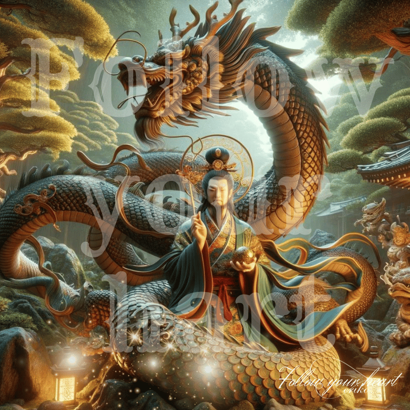 アンティーク　美術品　騎龍美神　龍　歴史　神様 金龍・銀龍】S～Mサイズ│かっこいい龍イラスト│龍の絵