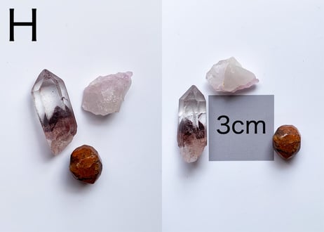 【Erosの波動】クリスタル3個セット（スペサルティンガーネット・結晶化したローズクォーツ・サンセットクォーツ）