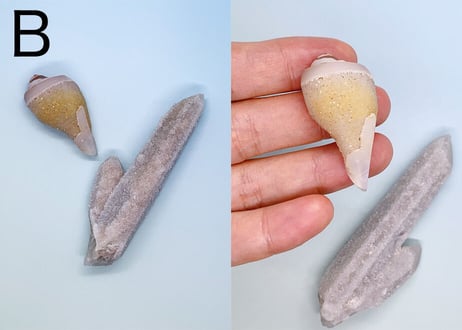 【くつろぐオーラに煌めく渦巻き】クリスタル2個セット（渦巻き結晶化した貝＆ドゥルージークォーツ）