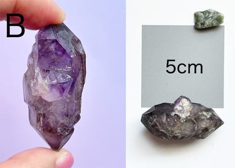 【とある特別な魂の、完全な青写真】クリスタル2個セット（ブランドバーグ産アメジスト結晶・Azozeo超活性フェナカイト）