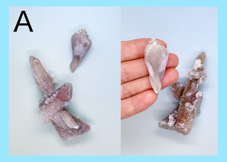 【くつろぐオーラに煌めく渦巻き】クリスタル2個セット（渦巻き結晶化した貝＆ドゥルージークォーツ）