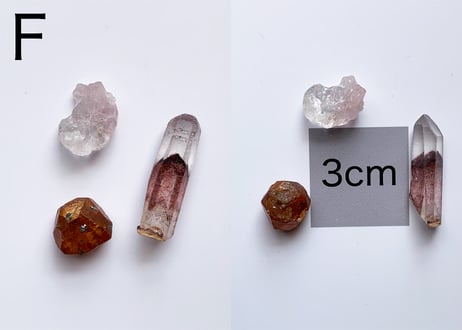 【Erosの波動】クリスタル3個セット（スペサルティンガーネット・結晶化したローズクォーツ・サンセットクォーツ）