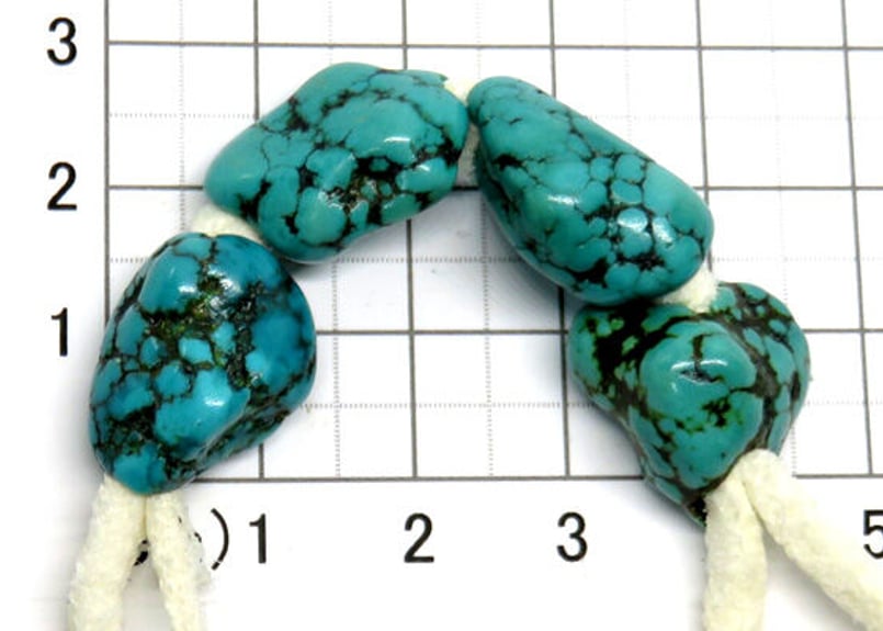 4mm穴 ターコイズビーズ ナゲット 4個 No.5821 20mm 現品 | Beads