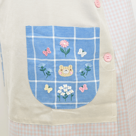 2025春夏新作 【おてんばママ】プチフラワーキッチン M-L 保育士エプロン サイドボタン